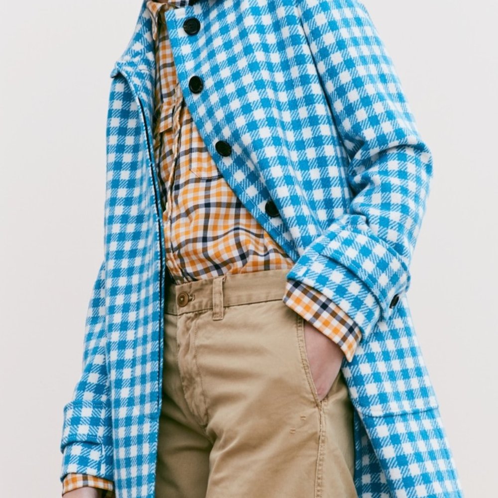 J Crew Gingham Check Plaid Wool Car Coat